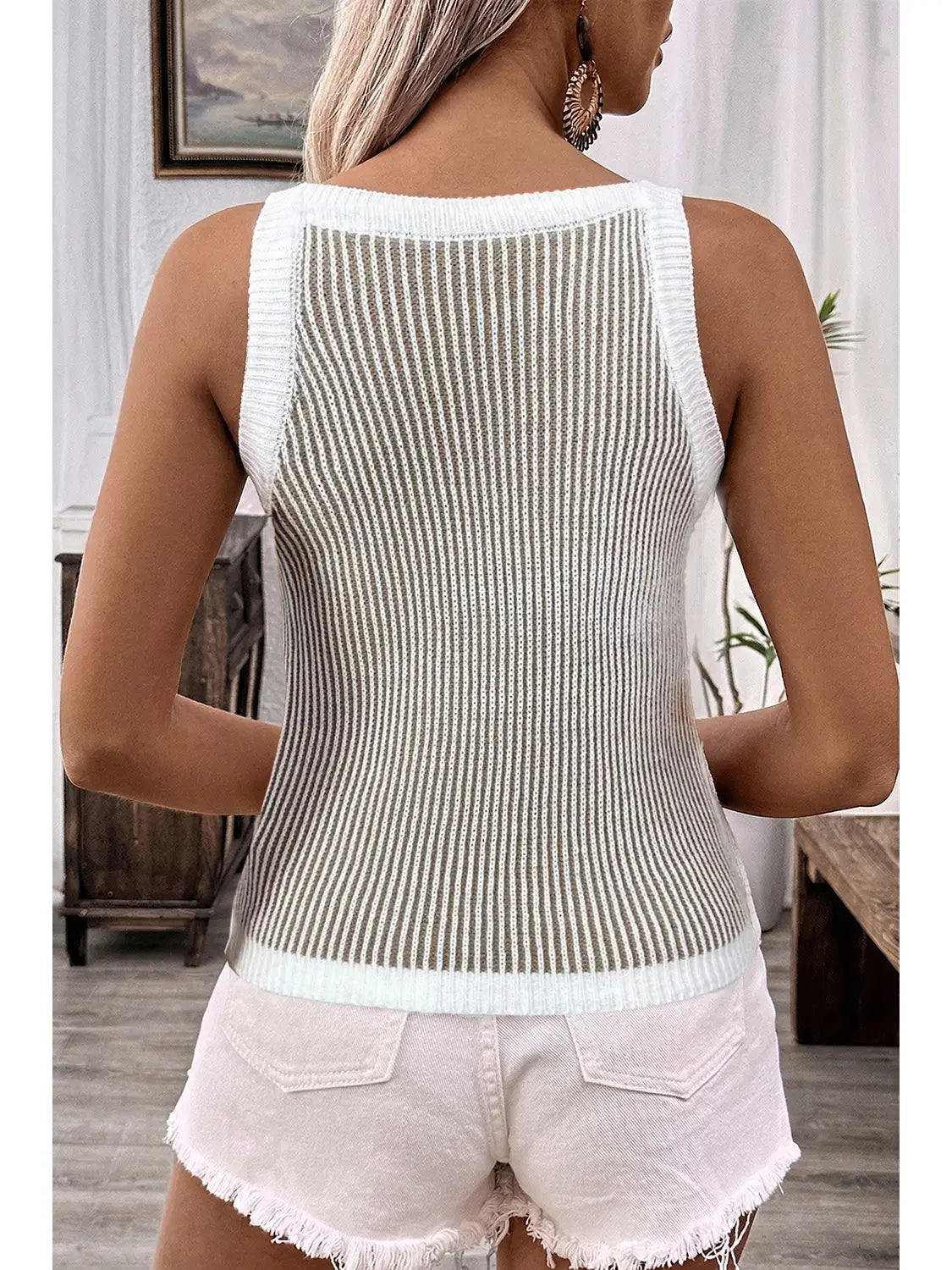 Contrast Trim Ribbed Knit Sweater Tank Top