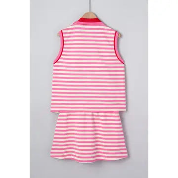 Las Stripe Print Contrast Trim Zip 2pcs Skirt Set (S-Xl)