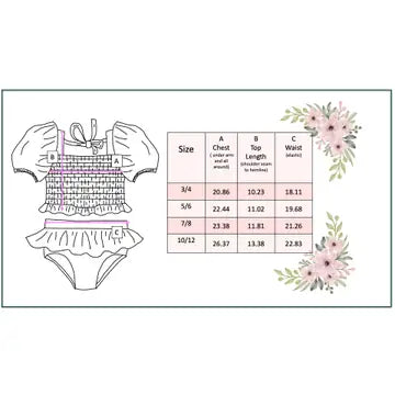 Girls Blue Purple Abby Dainty Floral 2 Piece Swimsuit