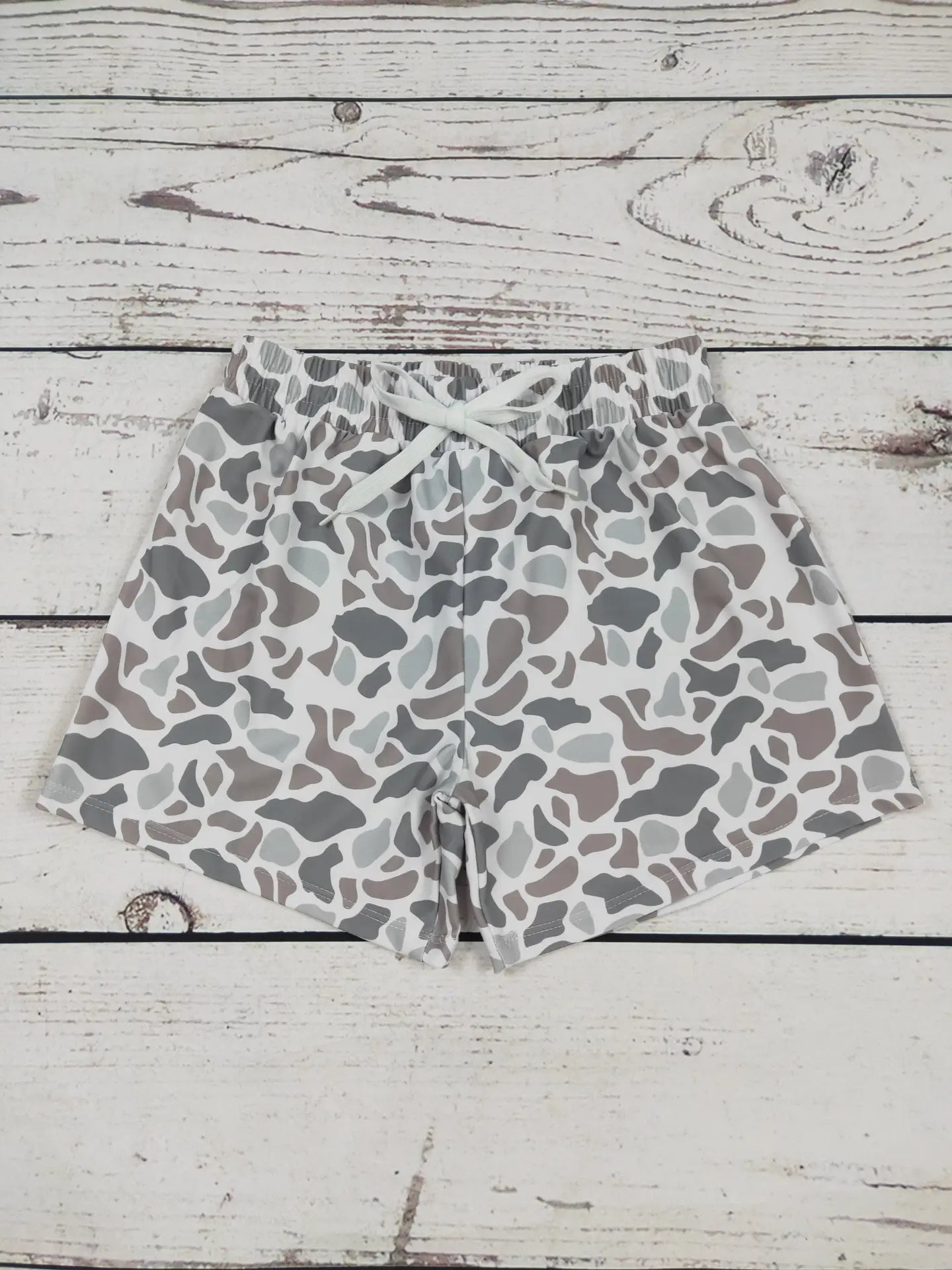 Boys Grey Camouflage Beach Swim Shorts