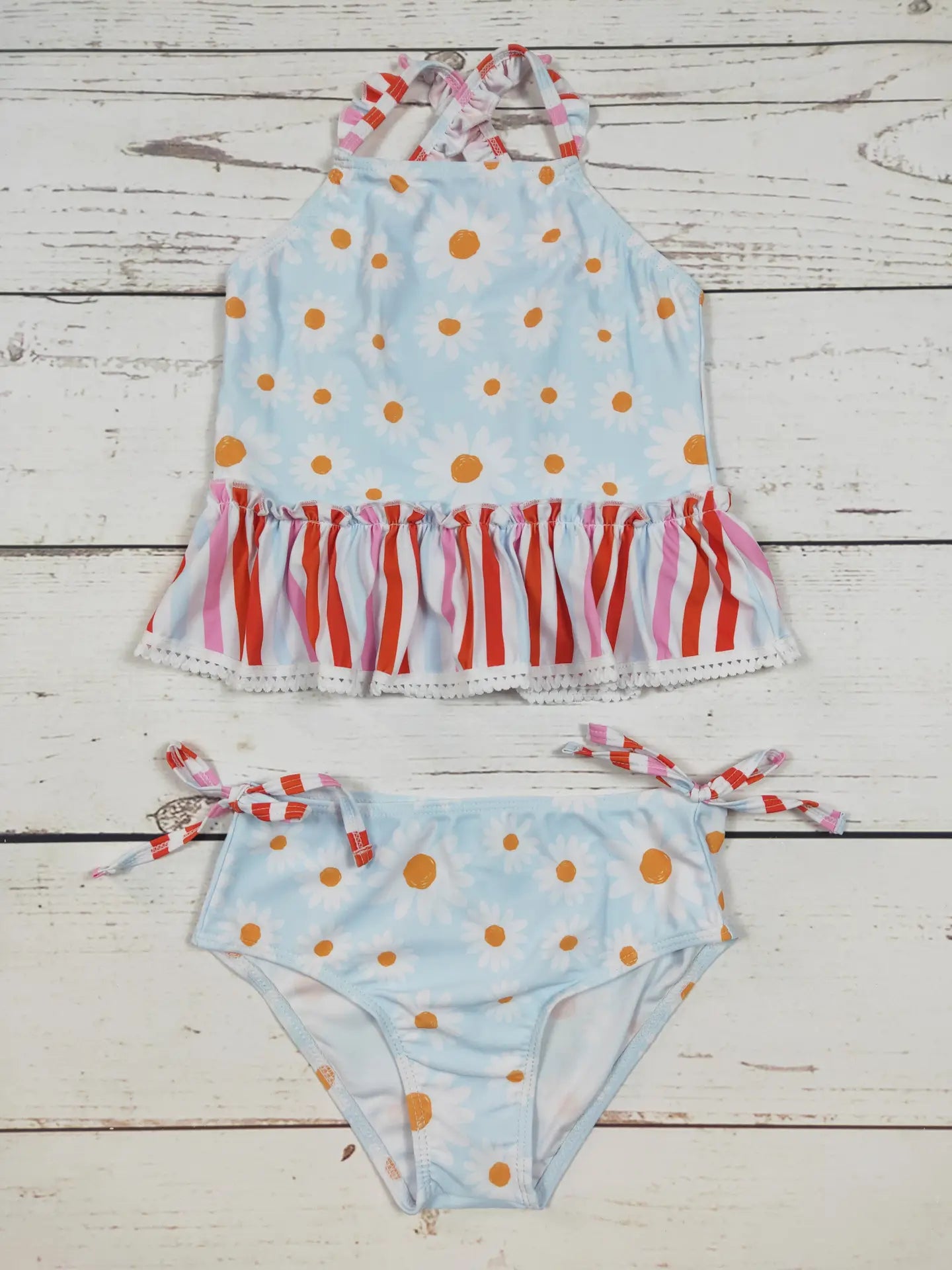 Daisy Printed Two Piece Girls Summer Swim Set