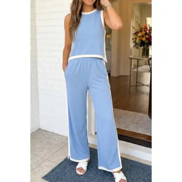 Las Colorblock Cropped Tank Shift Pants 2pcs Set (S-Xl)