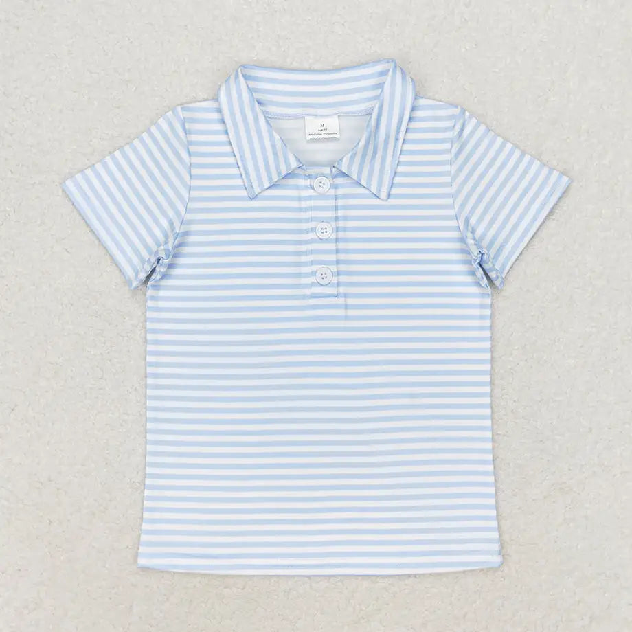 Baby Boys Blue Stripes Short Sleeve Buttons Tee Shirts Tops