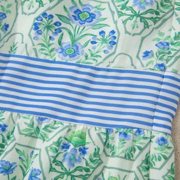 Floral Print Striped Patchwork Detail Sleeveless Dress