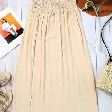 Shirred High Waist Split Long Beach Skirt