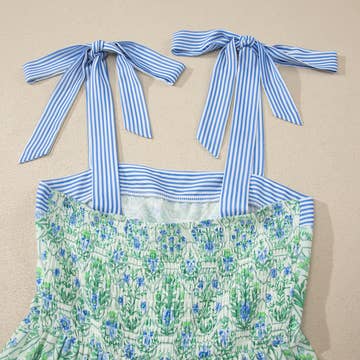 Floral Print Striped Patchwork Detail Sleeveless Dress