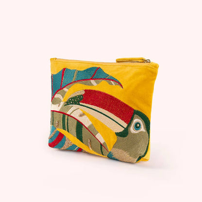 Mid Sized Embroidered Zip Pouch - Tropical Toucan