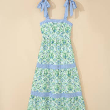 Floral Print Striped Patchwork Detail Sleeveless Dress