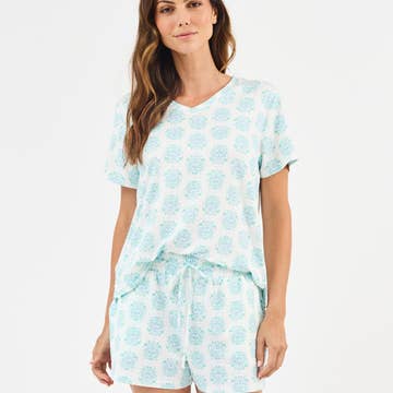 Women's Alli Pajama Shorts Set | Meadow Dreams Blue